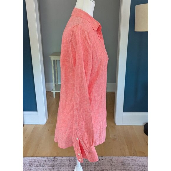 J. Crew Perfect Women's Linen Button Down Shirt Size 4 Coral - Picture 3 of 12
